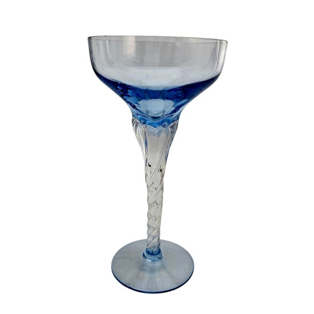 Blue Mid 20th Century Blefeld Twist Stem Champagne Coupes - Set of 5 For Sale - Image 8 of 12