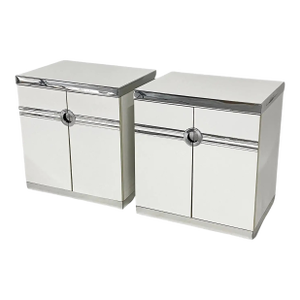 1970s / 1980s Postmodern Deco Twist Pierre Cardin Nightsatnds in White & Chrome - Pair