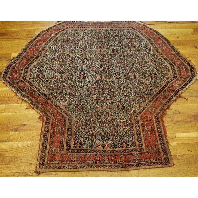 19th Century W. Persian Senneh Saddle Carpet - 3'8" x 4' Ivory Beige Cream White Allover Floral Oval 1880s Hand Knotted...