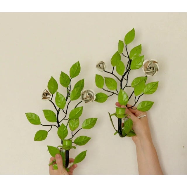 Metal Vintage Green Metal Wall Sconce, Set of 2 For Sale - Image 7 of 11