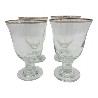 Vintage Silver-Rimmed Clear Glass Wine Goblets - Set of 4 For Sale