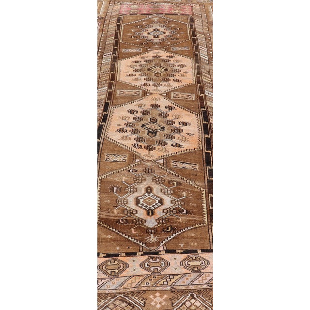 Vintage Hand-Knotted Turkish Kars Galley Rug in Wool With Medallion Design 4'6 X 11'5 For Sale - Image 4 of 13