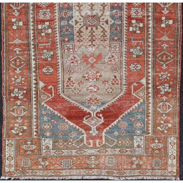 Red Antique Persian Hamadan Rug With Central Mihrab Motif & Earth Tones 3'10 X 7'6 For Sale - Image 8 of 12