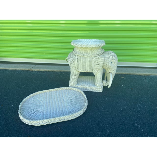 Vintage White Wicker Elephant Side Table With Removable Tray Chairish