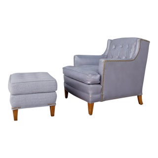 Distressed Lilac Leather Club Chair & Ottoman For Sale