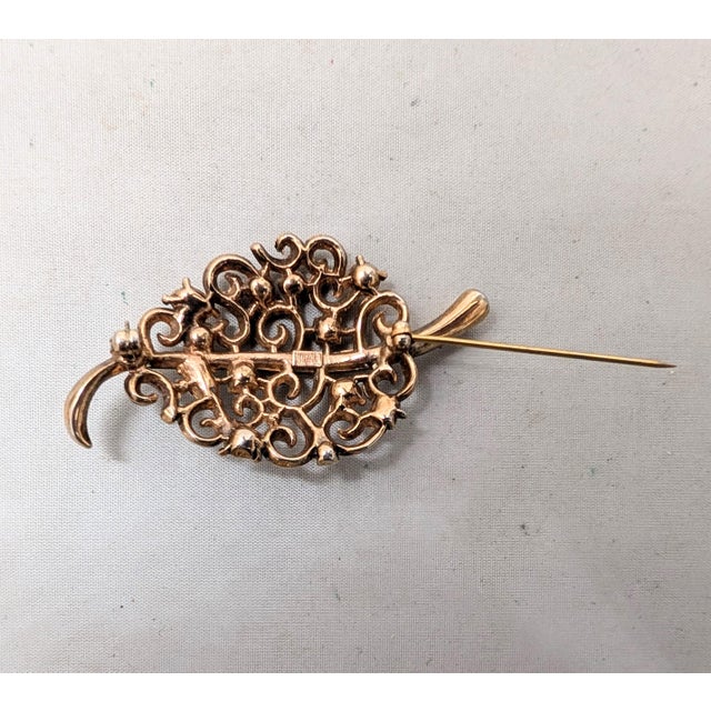 Gold Vintage Alfred Philippe for Crown Trifari Goldtone Clear Rhinestone Leaf Brooch For Sale - Image 8 of 8