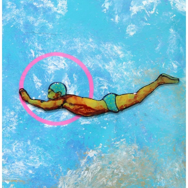 Waterscape Figurative Painting Dive Into Lake or Ocean - The Young Diver - Framed Original Artwork by Giuseppe Beddru For Sale - Image 4 of 9