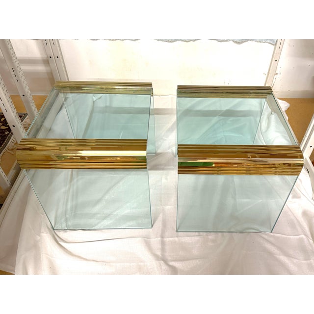 Pace Pair of 1970s Leon Rosen for Pace Brass Mounted Cube Side/ Drinks Tables For Sale - Image 4 of 9