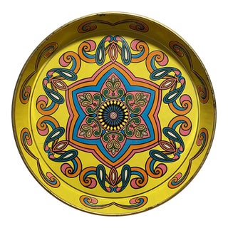 Vintage Daher Psychedelic Round Tin Tray For Sale