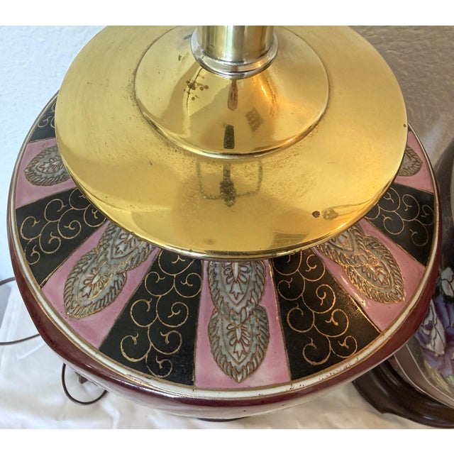 Pair of Vintage Chinoiserie Floral Ginger Jar Style Lamps 1970s For Sale - Image 9 of 11