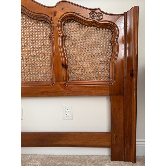 Ethan Allen 1980s Ethan Allen Chateau Normandy King Cane & Pine Bed Pediment Headboard For Sale - Image 4 of 12