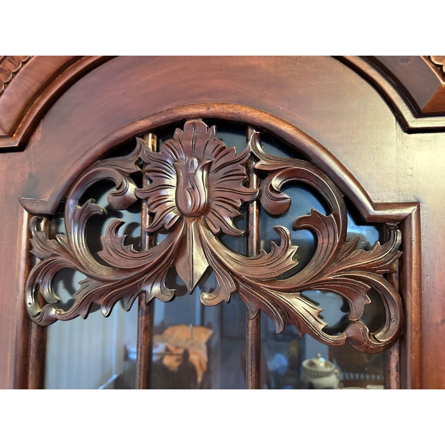 Vintage Chippendale Style 3-Door Mahogany China Cabinet W/ 3 Drawers & Key For Sale In Panama City, FL - Image 6 of 11