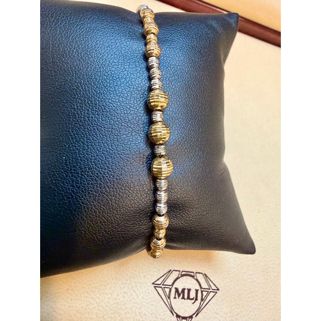 Metal 18 Karat Yellow & White Gold 5.8 Gm, 7 Inch Long, Two Tone Ball Bracelet For Sale - Image 7 of 8