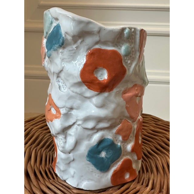1980s Vintage Handmade & Signed Brutalist Ceramic Vase With Postmodern Pop Art Designs For Sale - Image 5 of 12