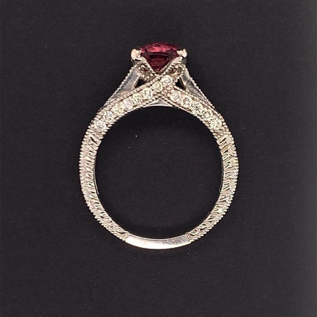 Diamond Pink Tourmaline Rubellite Ring 6.5 14k White Gold 2.45 TCW Certified For Sale In New York - Image 6 of 11