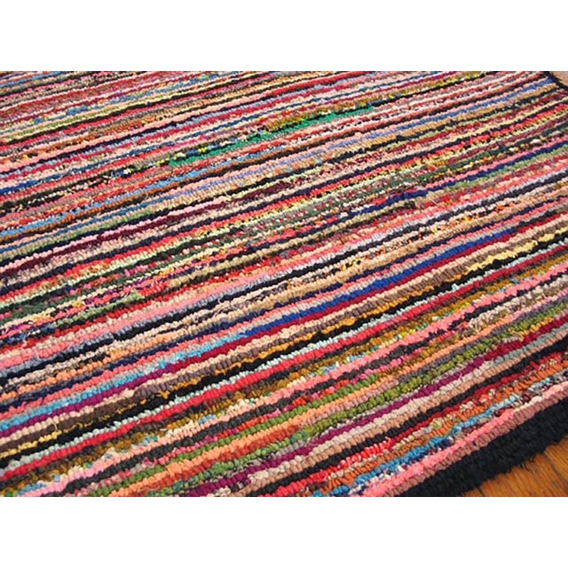 Early 20th Century 1920s Multicolor Stripe Antique American Hooked Rug 2'7" X 3'9" Handknotted Wool Carpet For Sale - Image 5 of 6