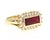 This ring has a straight Baguette Cut Ruby that weighs 2.56 Carats and 20 Round Cut Diamonds that weigh 0.58 Carats with a...