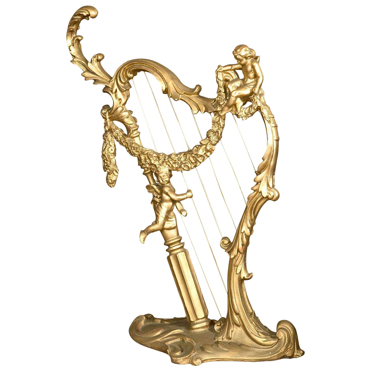 Baroque Harp Sculpture With Carved Angels Chairish