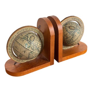 Vintage Wooden Globe Bookends - A Pair For Sale