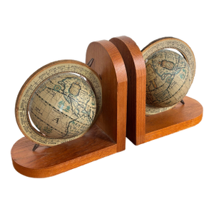 Vintage Wooden Globe Bookends - A Pair