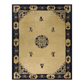 1920s Antique Allover Floral Deco Chinese Peking Handknotted Wool Room Size Rug For Sale