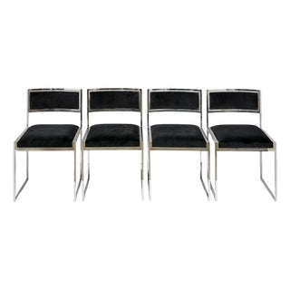 Mid-Century Modern Italian Chrome and Velvet Chairs, 1970s, Set of 4 For Sale