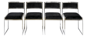 Mid-Century Modern Italian Chrome and Velvet Chairs, 1970s, Set of 4