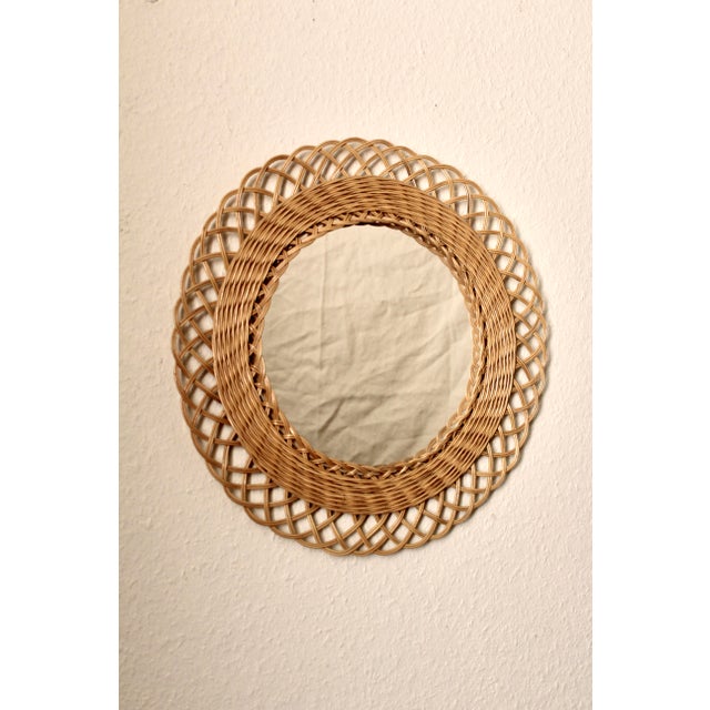 Mid-Century Modern French Round Rattan Mirror, 1950s For Sale - Image 4 of 4