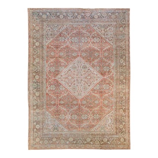 Red Antique Mahal Handmade Medallion Designed Wool Rug For Sale