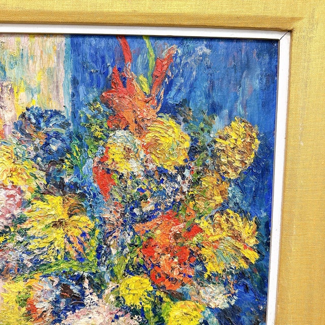 1960s Vintage Still Life of Flowers 1960s Mid Century Impressionist Art Professionally Framed Oil Painting 27.5” X 23” Signed Bert 1964 For Sale - Image 5 of 10
