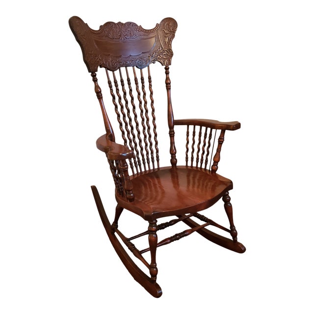 19th Century Carved Mahogany Twist Spindle Rocking Chair Chairish