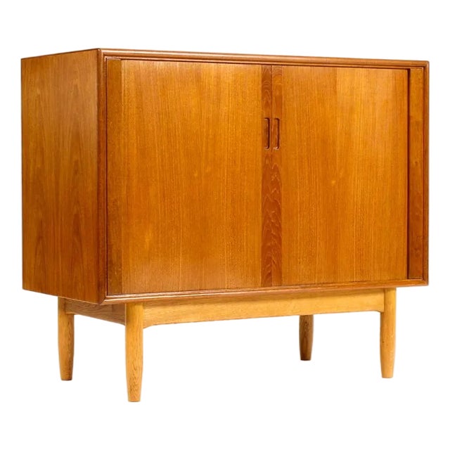 1960s Danish Modern Mid Century Compact Teak Credenza Console — Tambour Doors — Hans C. Andersen For Sale