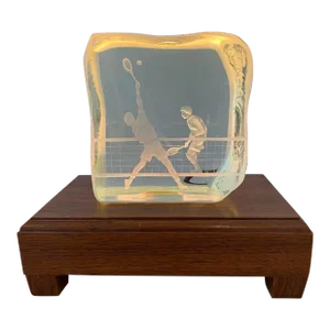Late 20th Century Vintage Etched Glass Tennis Sculpture With Lightbox, Rm Yates