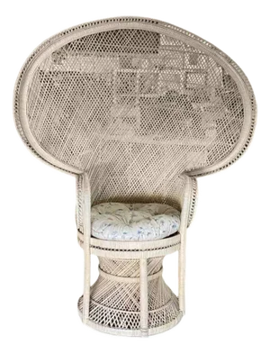 Restored 1970s Rattan Large Pale Woven Wicker "Cobra" Lounge Throne Chair
