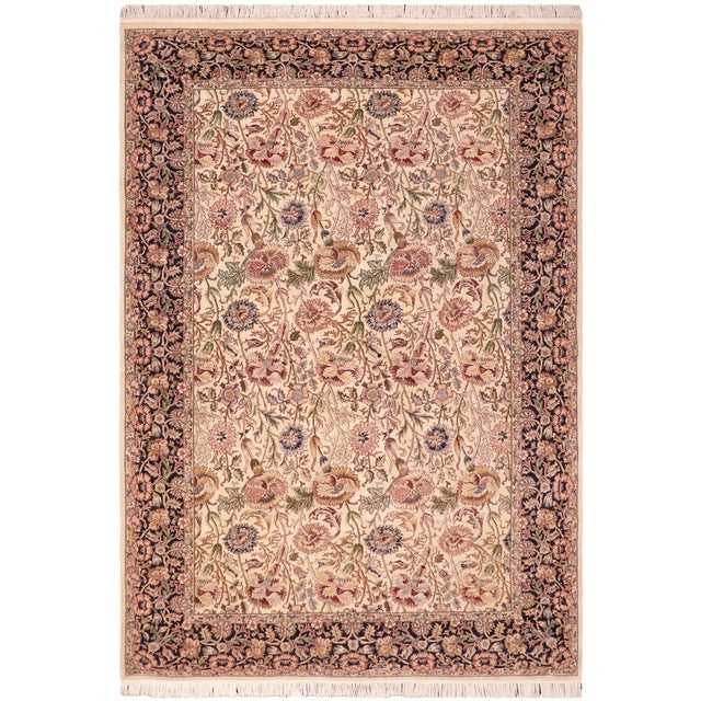 Shabby Chic Floral 1990's Pak-Persian Ivory/Blue Wool Rug - 6'1'' X 9'1'' For Sale - Image 9 of 9