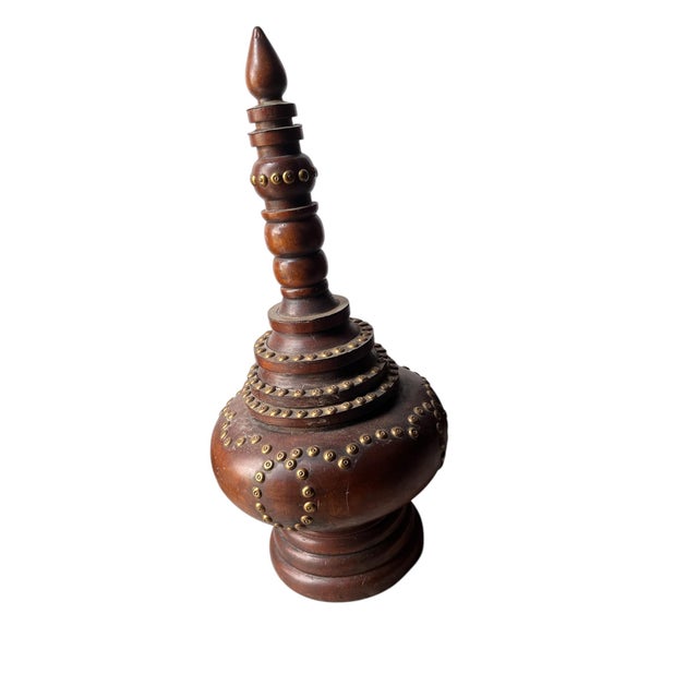 Tribal Mid-20th Century Burmese Wooden Temple Finial With Brass Stud Detailing For Sale - Image 3 of 7