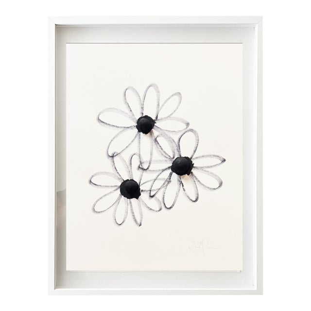 "Three Daisies" Original Mixed-Media Painting by Jake Poser, Framed For Sale