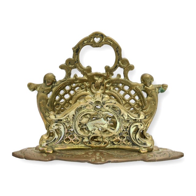 Midcentury Brass Filagree Letter Rack For Sale - Image 4 of 4