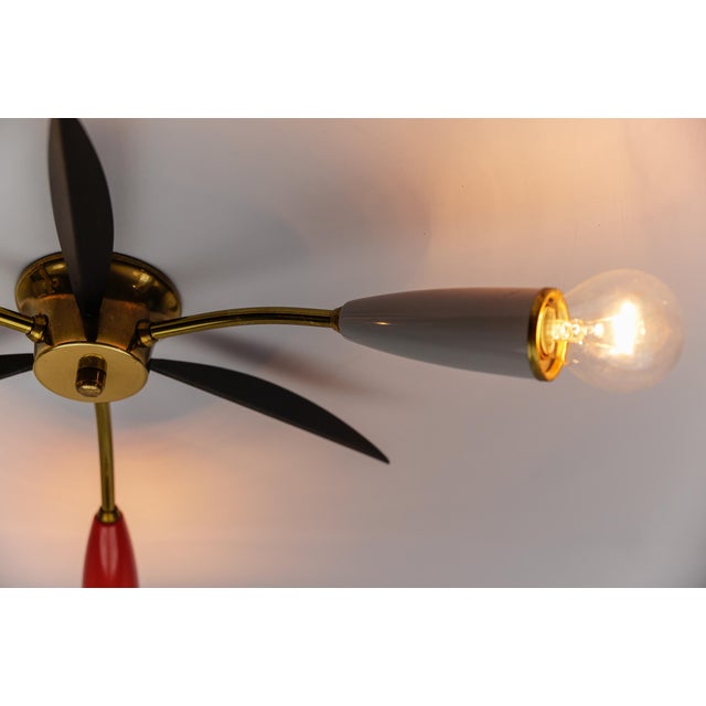 Mid-Century Modern Multicolored 3-Armed Brass Sputnik Lamp, 1950s For Sale - Image 6 of 10