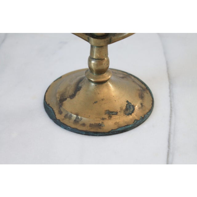 Mid 20th Century Vintage Brass Three Arm Candelabra For Sale - Image 5 of 6