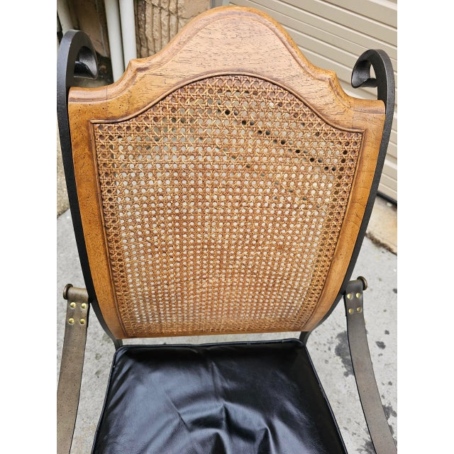 Mid 20th Century Mid Century Barcelona by Morganton Metal Leather and Cane Campaign Style Lounge Chair For Sale - Image 5 of 9