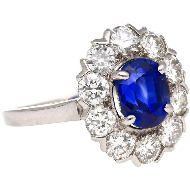 1.89 Carat Oval Kashmir Blue Sapphire & Diamond Platinum Art Deco Vintage Ring For Sale - Image 11 of 13