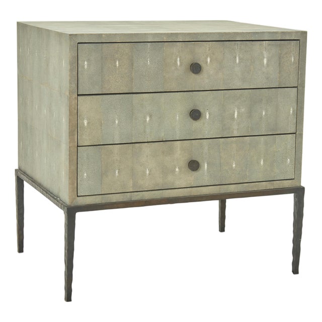 Ironies “Breton” Wide Faux Shagreen Three-Drawer Bedside Table / Commode For Sale