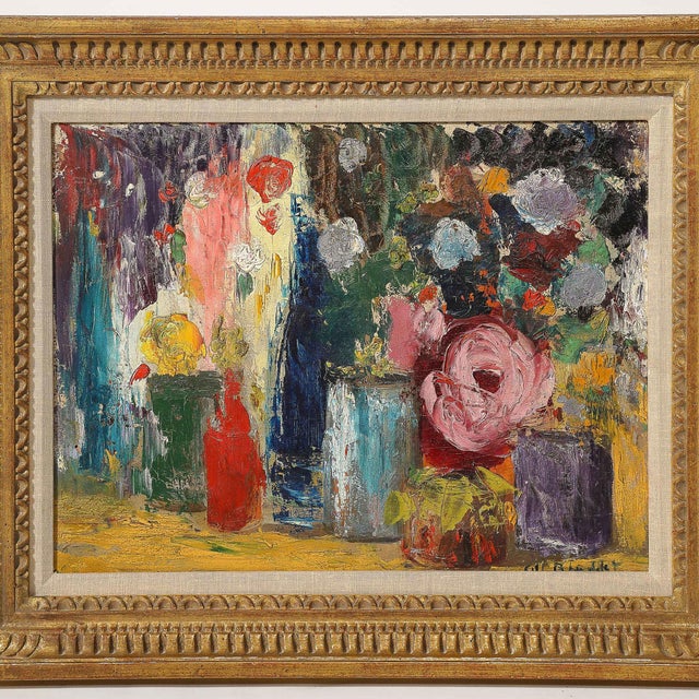 Impressionist Impressionist Oil on Canvas Still Life of Flowers in Vases For Sale - Image 3 of 11