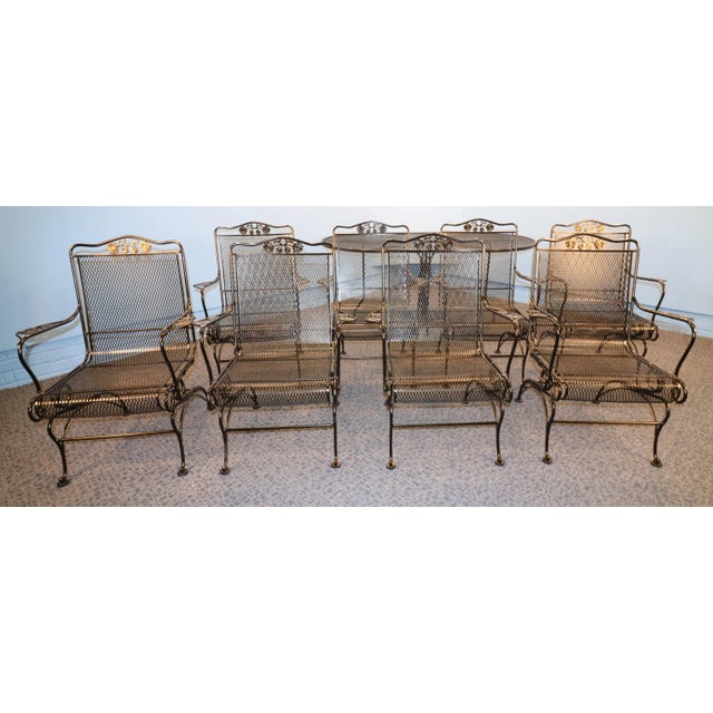 Attributed to Russell Woodard Wrought Iron Eight Chair Family Patio Set For Sale - Image 12 of 17
