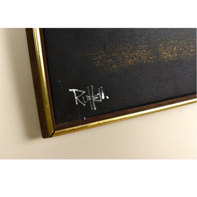 Lee Reynolds 1960s Rutten Mid-Century Modern Black Orange Yellow Abstract Expressionist Horizontal Painting For Sale - Image 4 of 10
