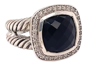 David Yurman Albion Diamond Onyx Sterling Silver Halo Cable Ring