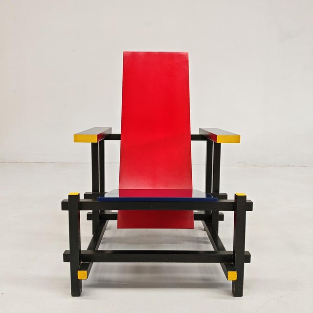 Paint Red and Blue Maestri Series Armchair by Gerrit Thomas Rietveld for Cassina, 1980s For Sale - Image 7 of 18