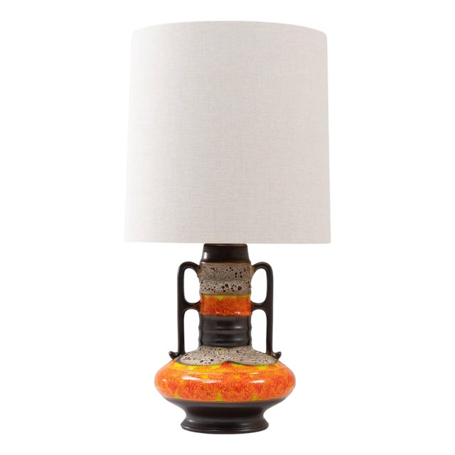 20th Century German Orange Fat Lava Ceramic Table Lamp For Sale
