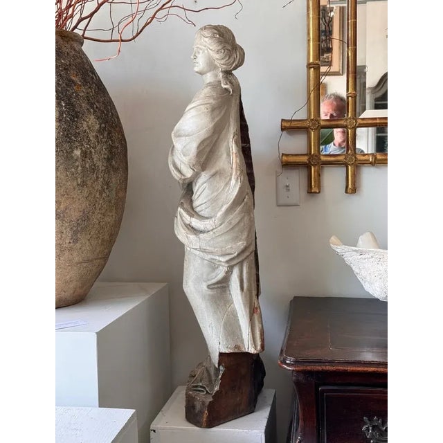 French Late 18th Century Carved, Polychrome French Statue of a Woman For Sale - Image 3 of 5